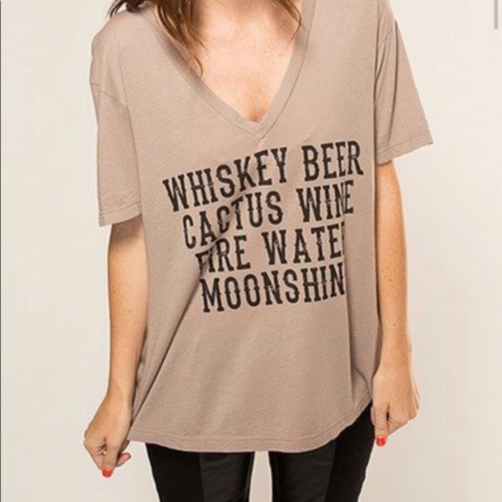 Southward Apparel tan ‘Whiskey Beer’ v-neck t-shirt